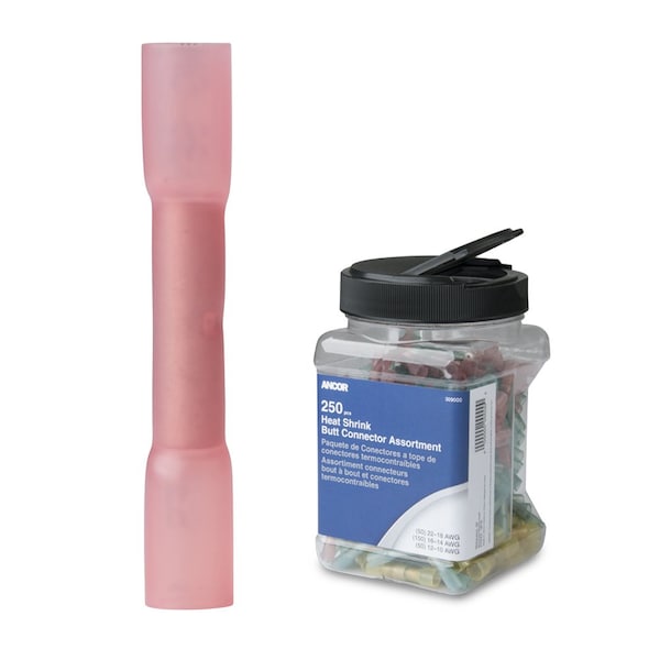 22-18 AWG Heat Shrink Butt Connector - 250-Pieces - Jar